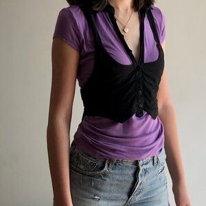 PURPLE  & BLACK V-Neck t-shirt - Small